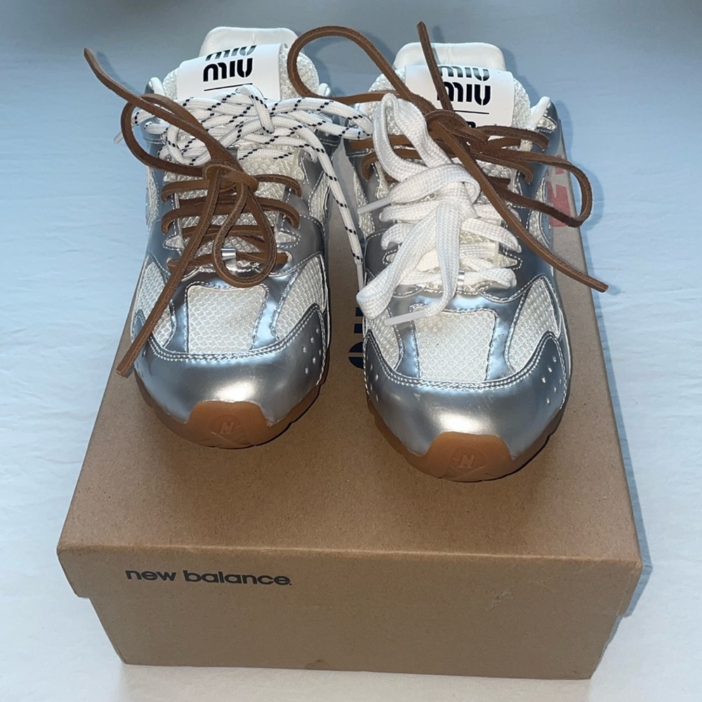 Miu Metallic Silver Sneakers with Dual Laces